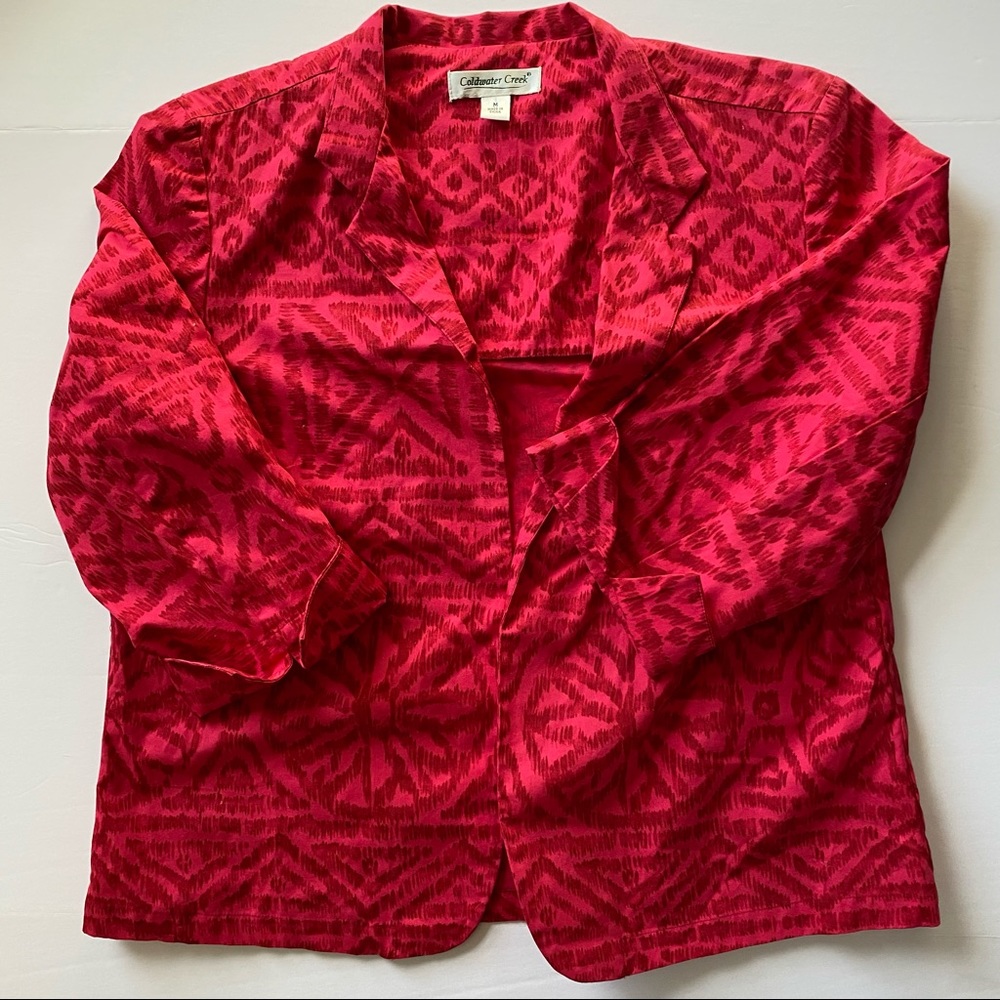 Coldwater Creek cotton blazer pink tribal print size medium 3/4 sleeves